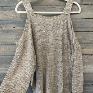 Solid Cold Shoulder Mid Length Sweater